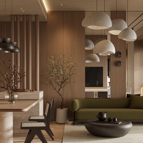 原木诧寂风客餐厅 书房 3DSMAX2018  CR11 材质灯光齐全-1