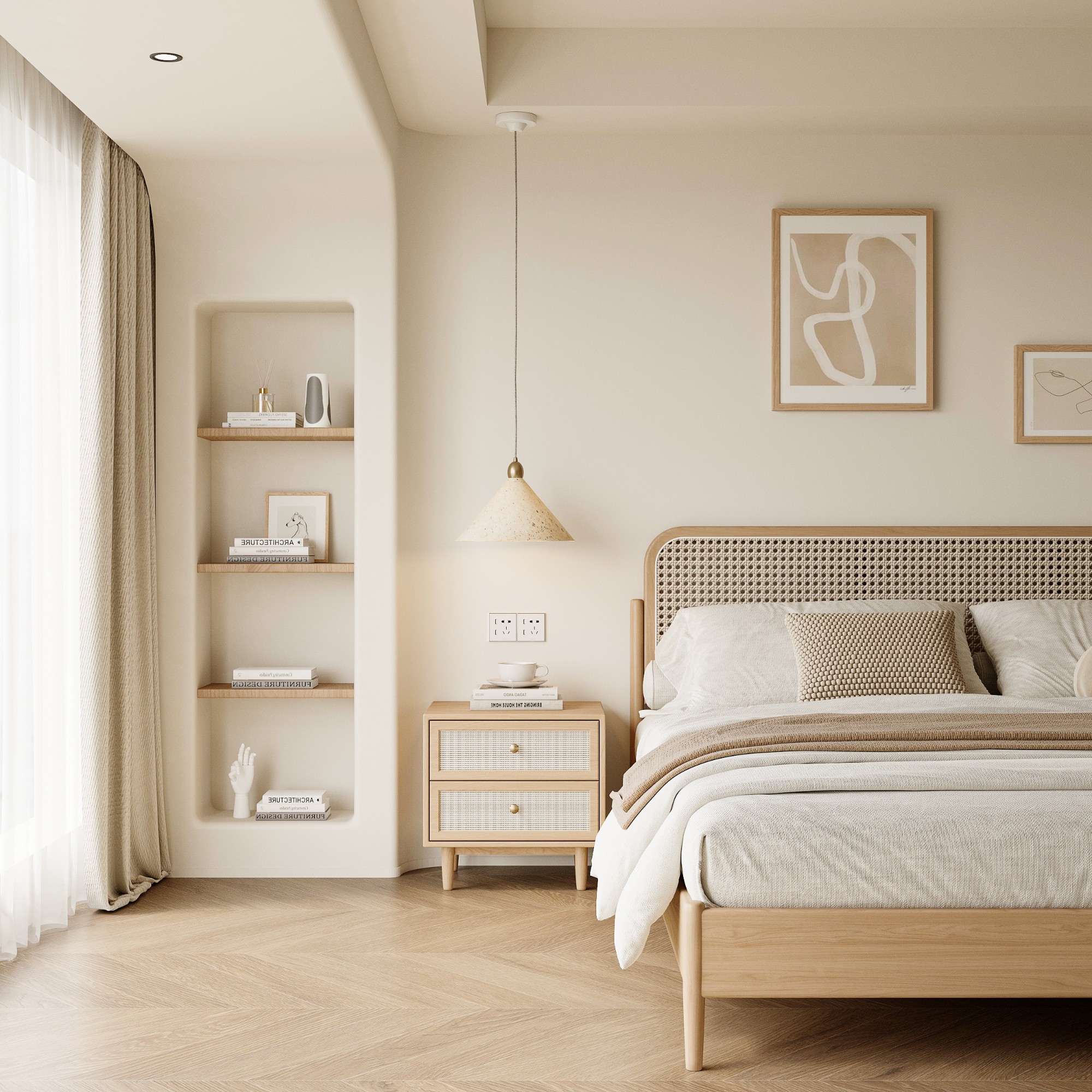 奶油侘寂卧室-1