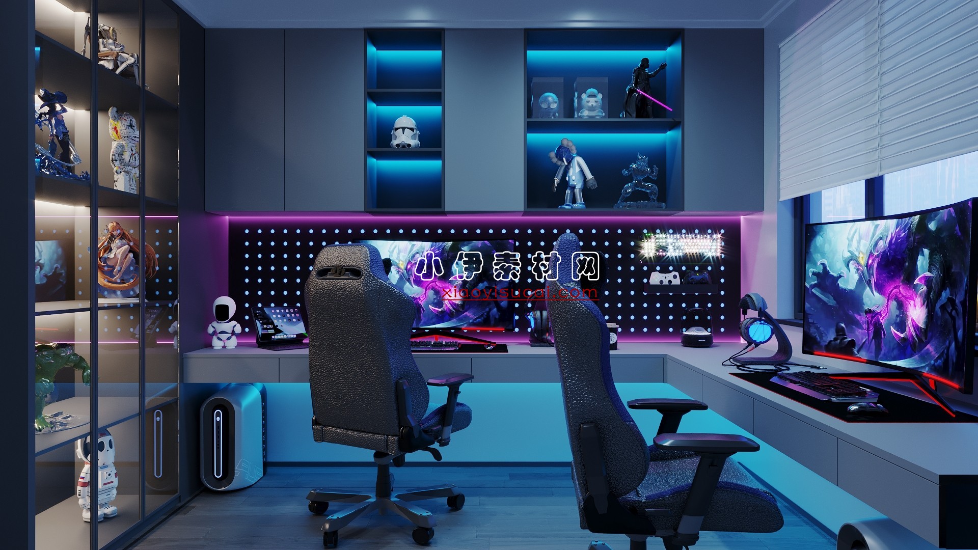 Blender电竞房桌椅电脑场景3D模型资产 Esport Gaming Collection 01-1